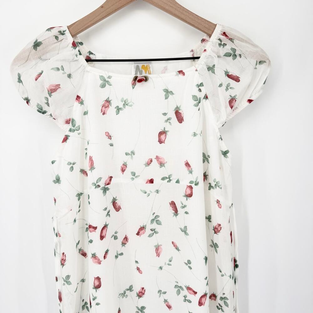 Girls 14/16 Floral Midi Dress White Rose Sheer Overlay CottageCore Fairy Girly